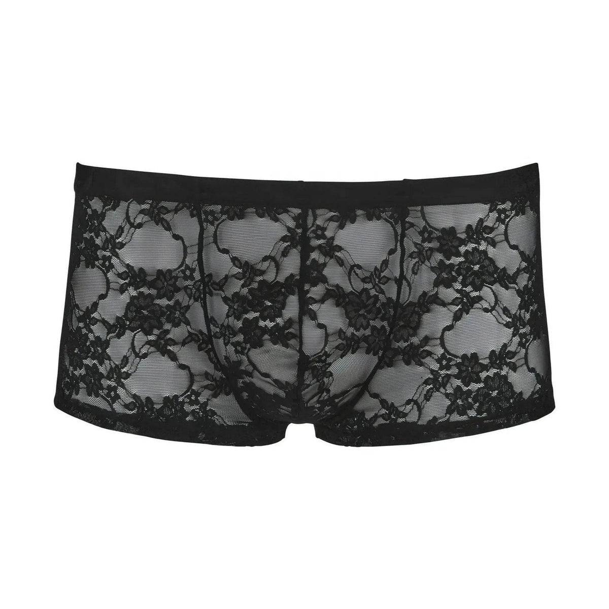 Boxer intimo uomo nero pizzo ricamato motivo floreale vista frontale