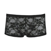Boxer intimo uomo nero pizzo ricamato motivo floreale vista frontale