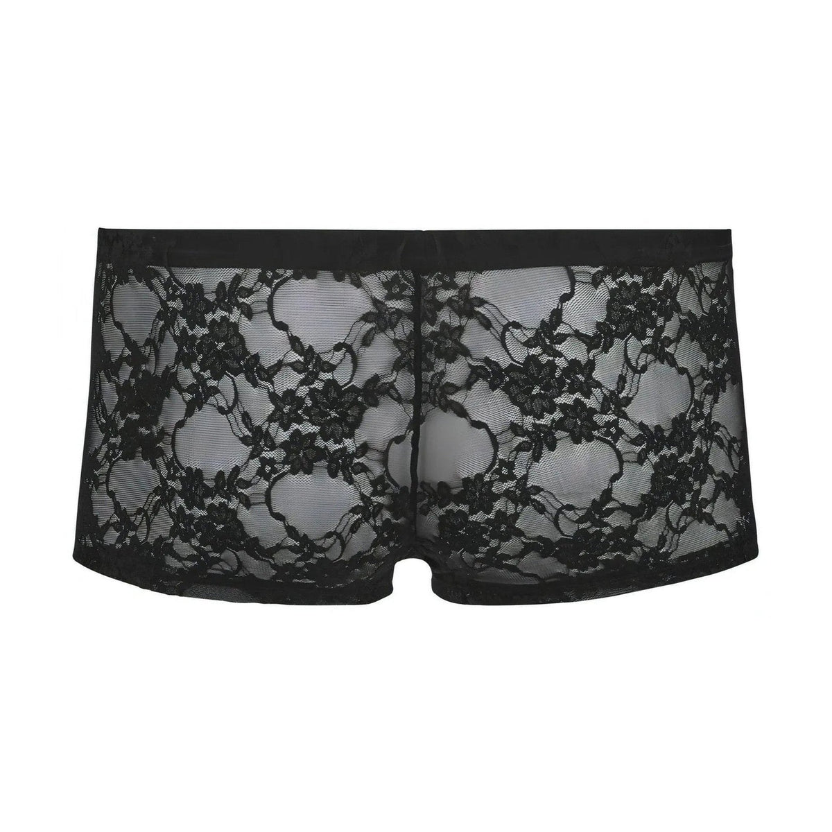 Boxer pizzo nero dettaglio ricamo floreale e fascia elastica vita
