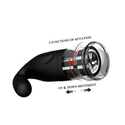 Funzioni rotazione e movimento up & down illustrate su masturbatore Breton nero