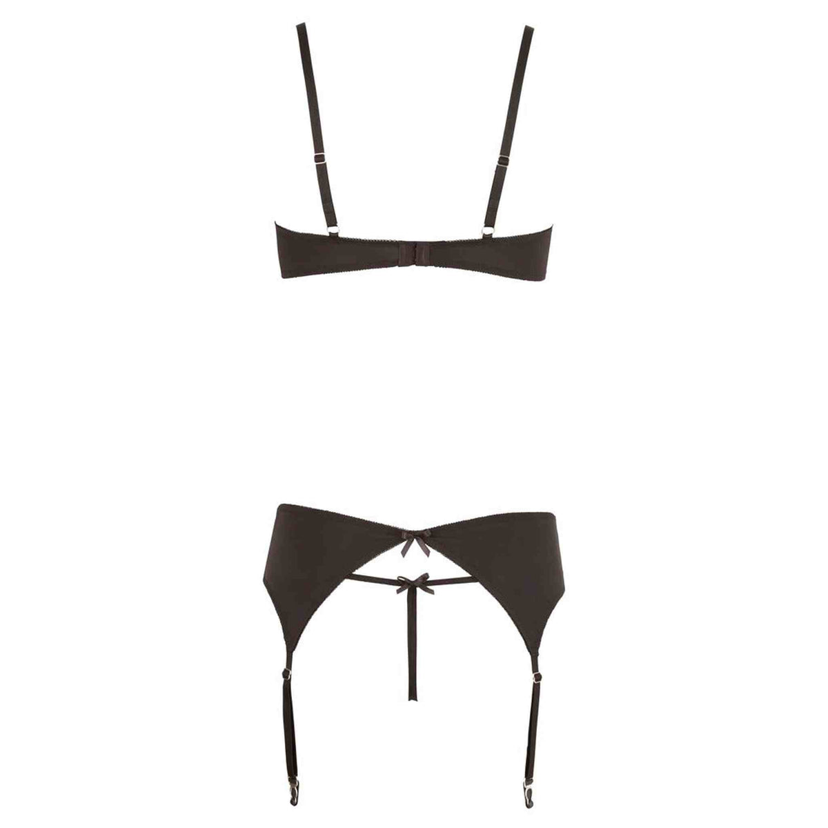 Vista posteriore bustier nero lingerie con chiusura e spalline regolabili