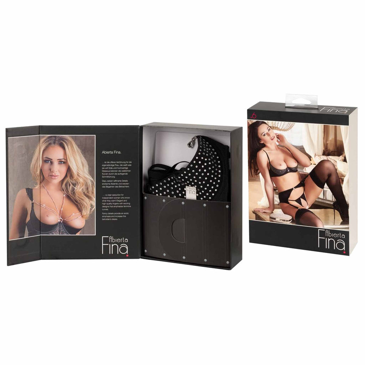 Scatola imballaggio nera Abierta Fina con lingerie strass all'interno