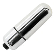 Bullet vibrante argento metallico in diagonale con giunzione nera e tasto accensione