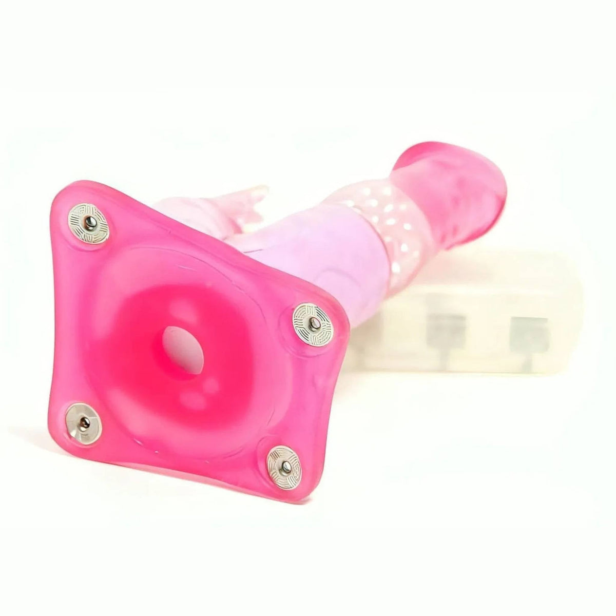 Base traslucida rosa Bunny Jumper con viti a stella e dettaglio pois bianchi