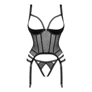 Bustier Sexy Nero Open Cup con Reggicalze e Dettagli in Rete