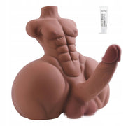 Busto mezzo donna pelle chiara con seno e lubrificante acido ialuronico Xun Z Lan sfondo bianco