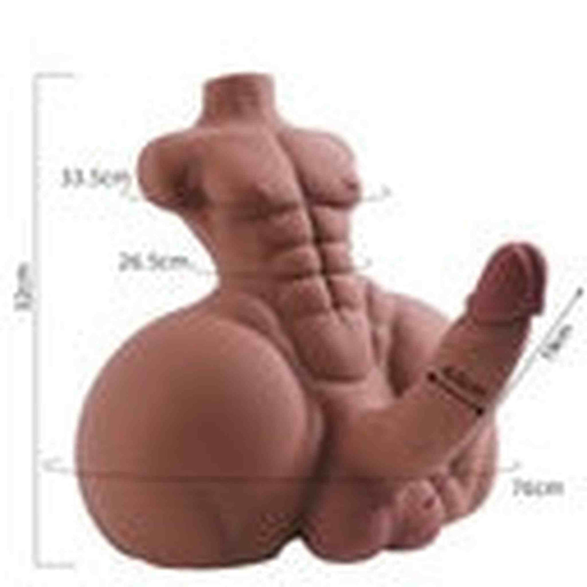Busto muscoloso uomo 33,5 cm con misure dettagliate addominali definiti e pene eretto laterale