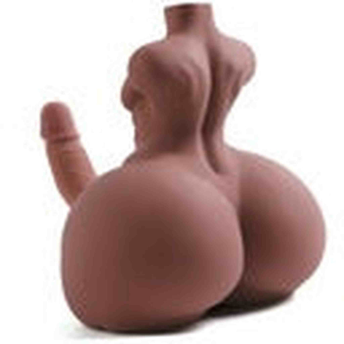 Vista posteriore busto mezzo donna glutei definiti pene eretto laterale sinistro spalle visibili