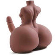 Vista posteriore busto mezzo donna glutei definiti pene eretto laterale sinistro spalle visibili