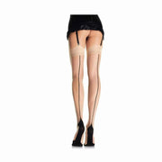 Calze rosa carne con riga centrale nera retro per lingerie elegante