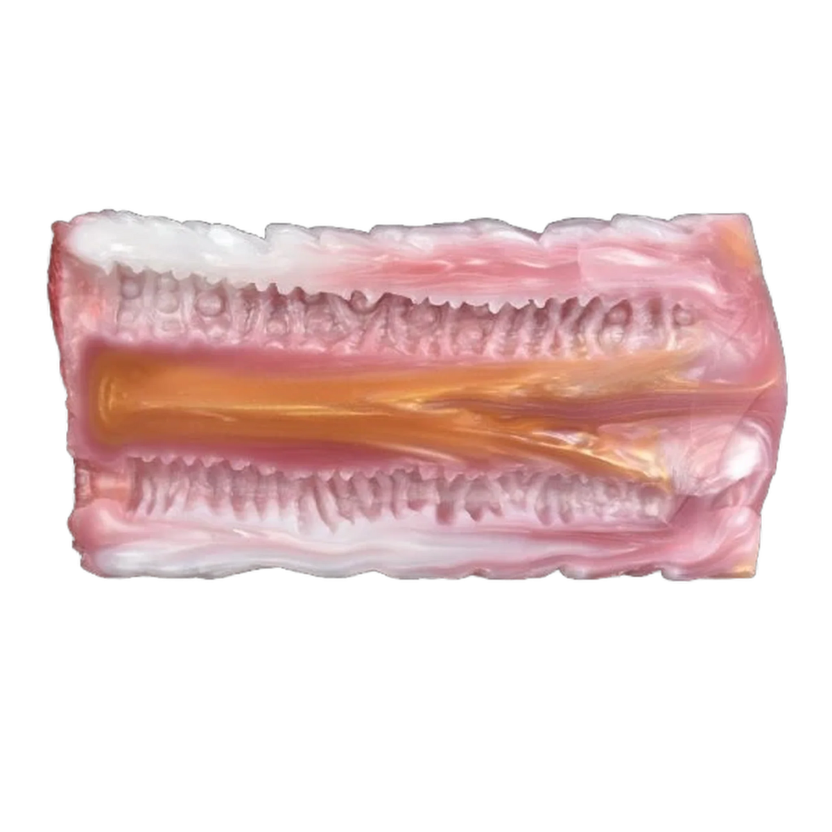 Sezione interna dildo in silicone con struttura centrale ondulata e pareti a denti di sega