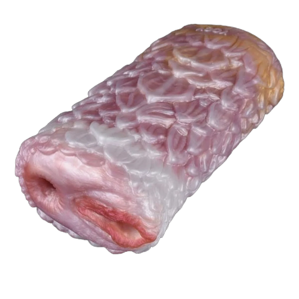 Dildo cilindrico rosa bianco arancio con superficie a petali e apertura bordi carnosi
