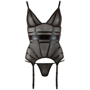 Set lingerie nero corsetto trasparente balconcino e cinghie calze