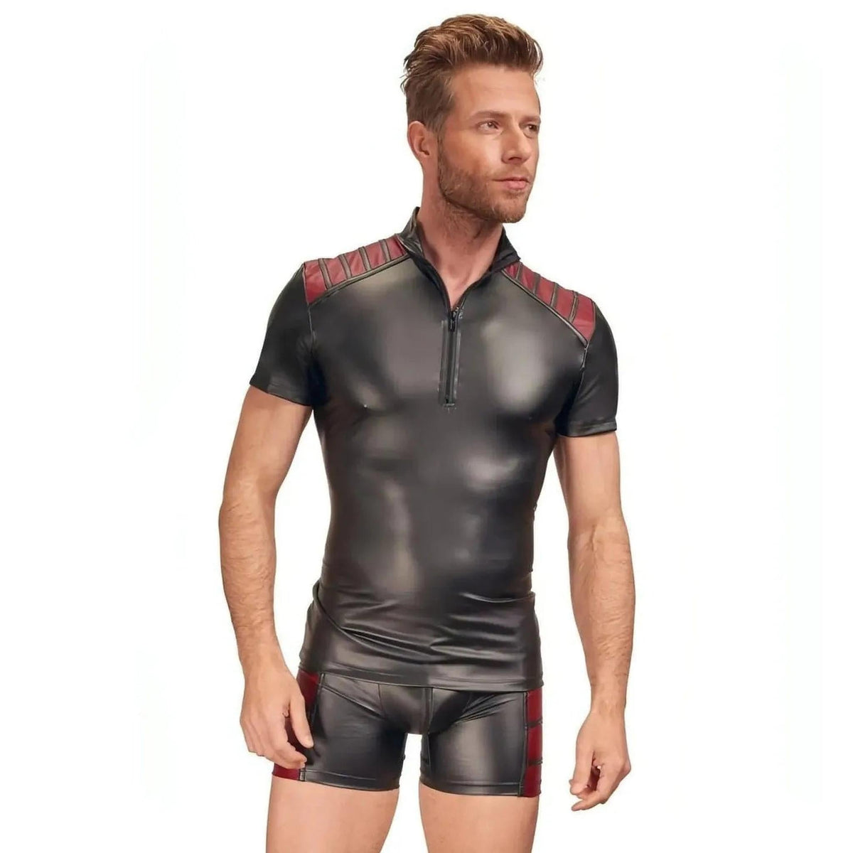 Set intimo uomo canotta e boxer neri lucidi con bande rosse NEK