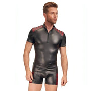Set intimo uomo canotta e boxer neri lucidi con bande rosse NEK
