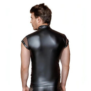 Canotta uomo nero opaca vista posteriore inserti rete spalle e collarino borchie