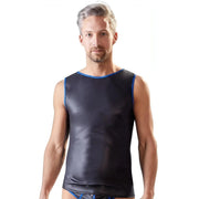 Canotta Uomo Nero Opaca con Bordatura Blu