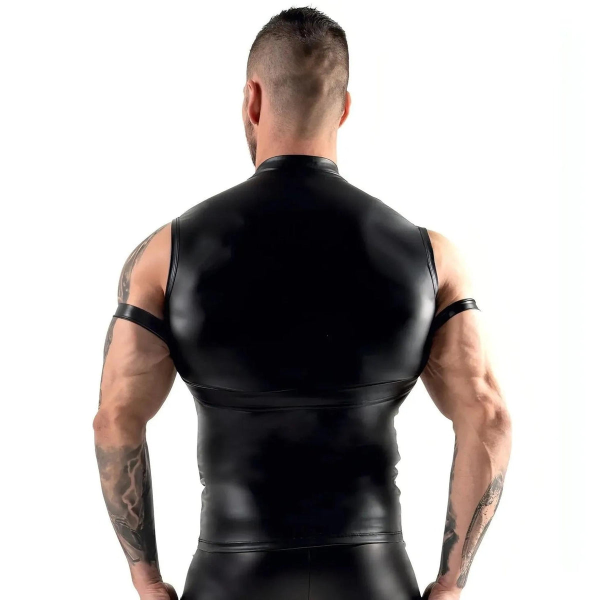 Canotta nera con Harness collo e costrittivo braccia