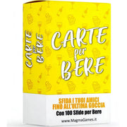 Scatola gioco Carte per Bere Drunky Party con 100 sfide divertenti e design giallo