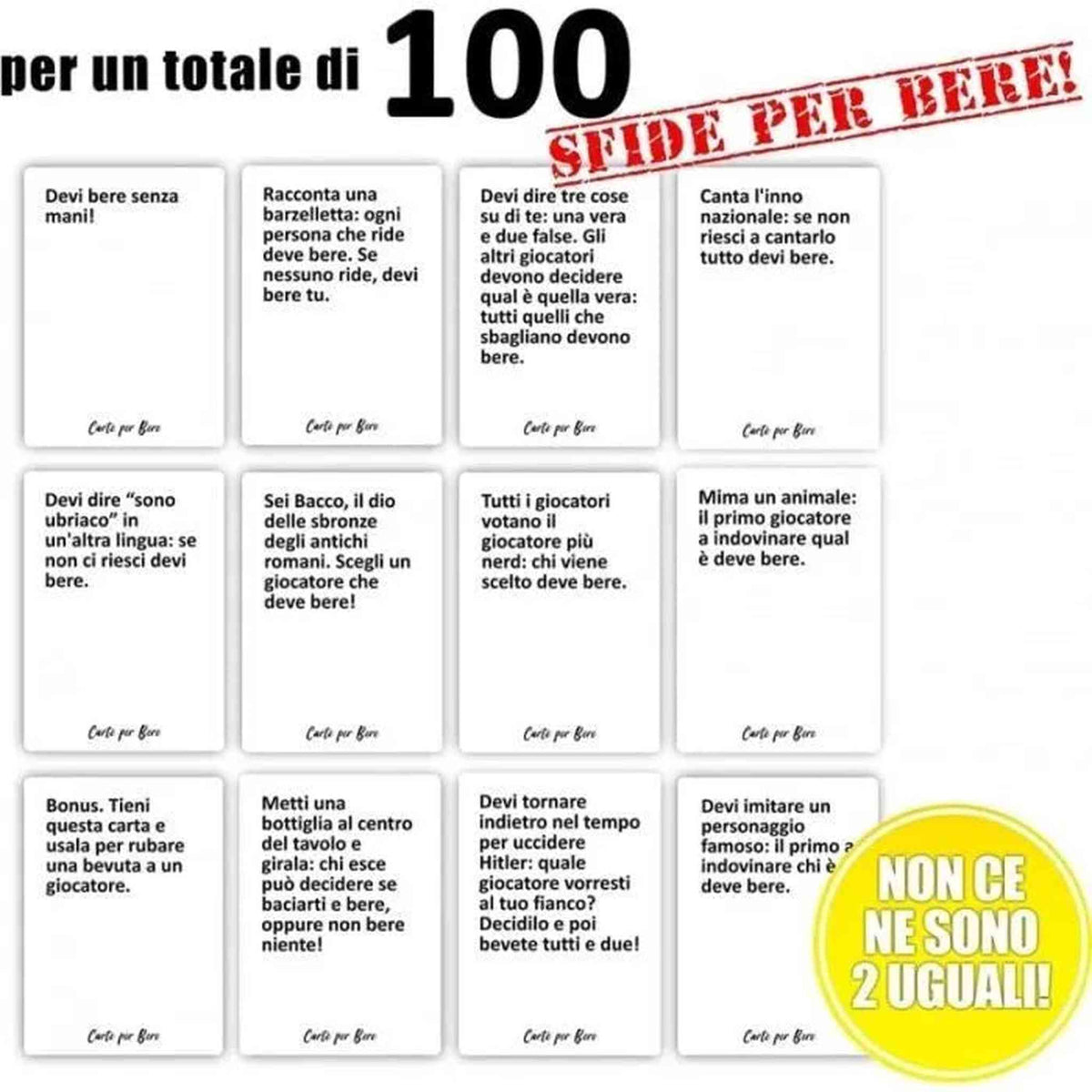 Carte da gioco per bere con 100 sfide uniche per feste e amici
