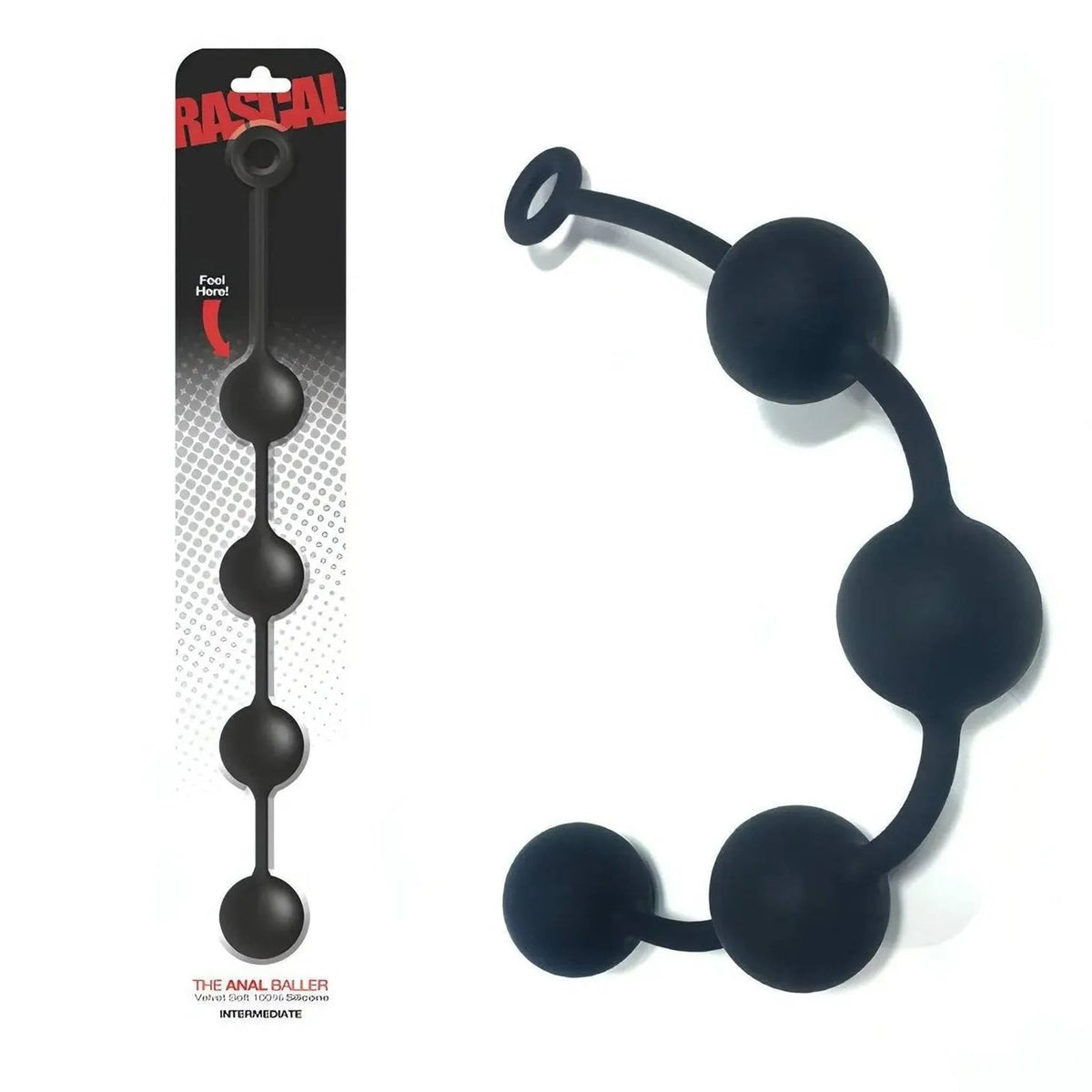 Palline anali RASTAL Anale lunga 40 cm in silicone nero con confezione