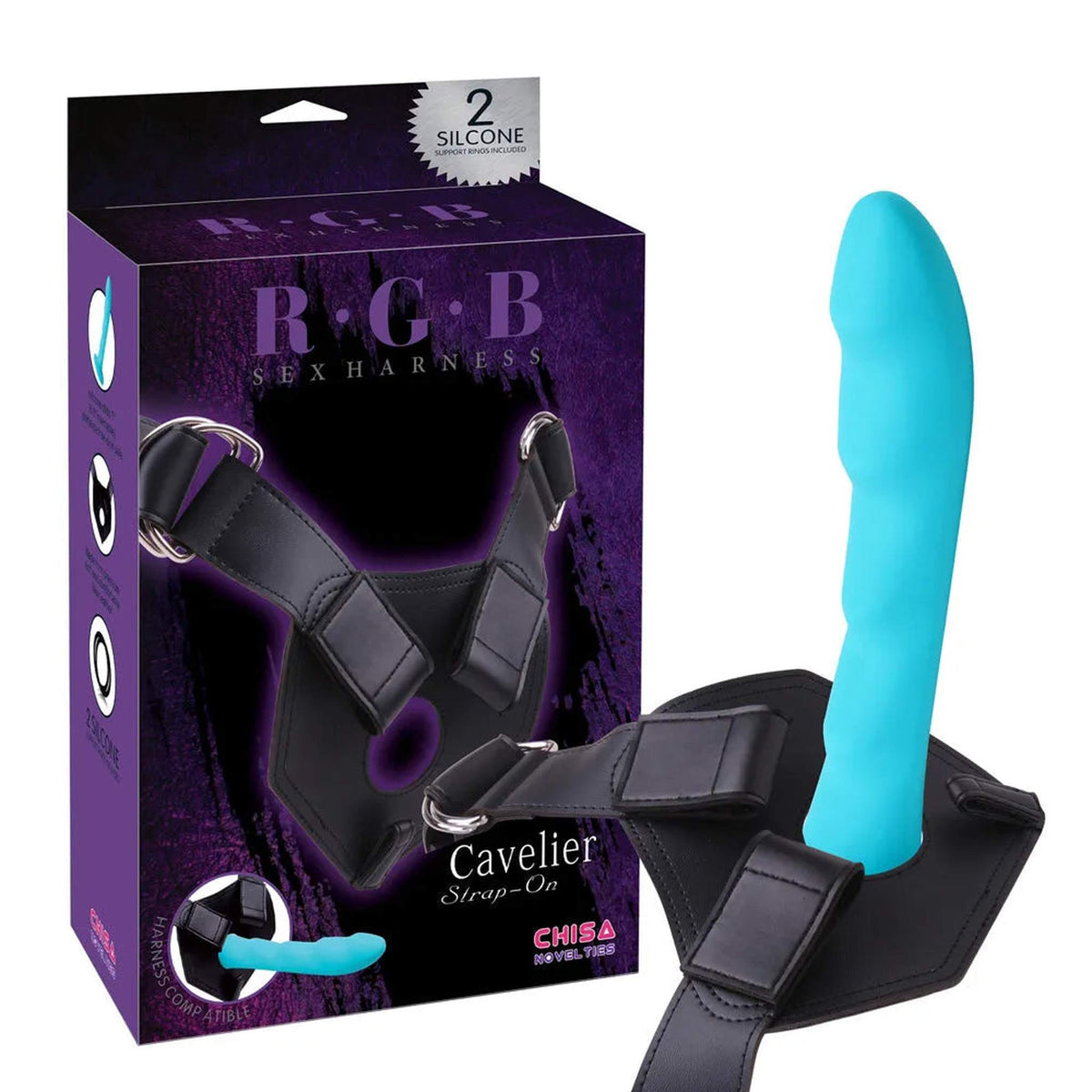 Confezione viola Chisa Novelties con strap-on nero e anelli silicone inclusi
