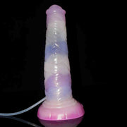 Singolo dildo Centaur silicone opaco rosa bianco viola verticale su base