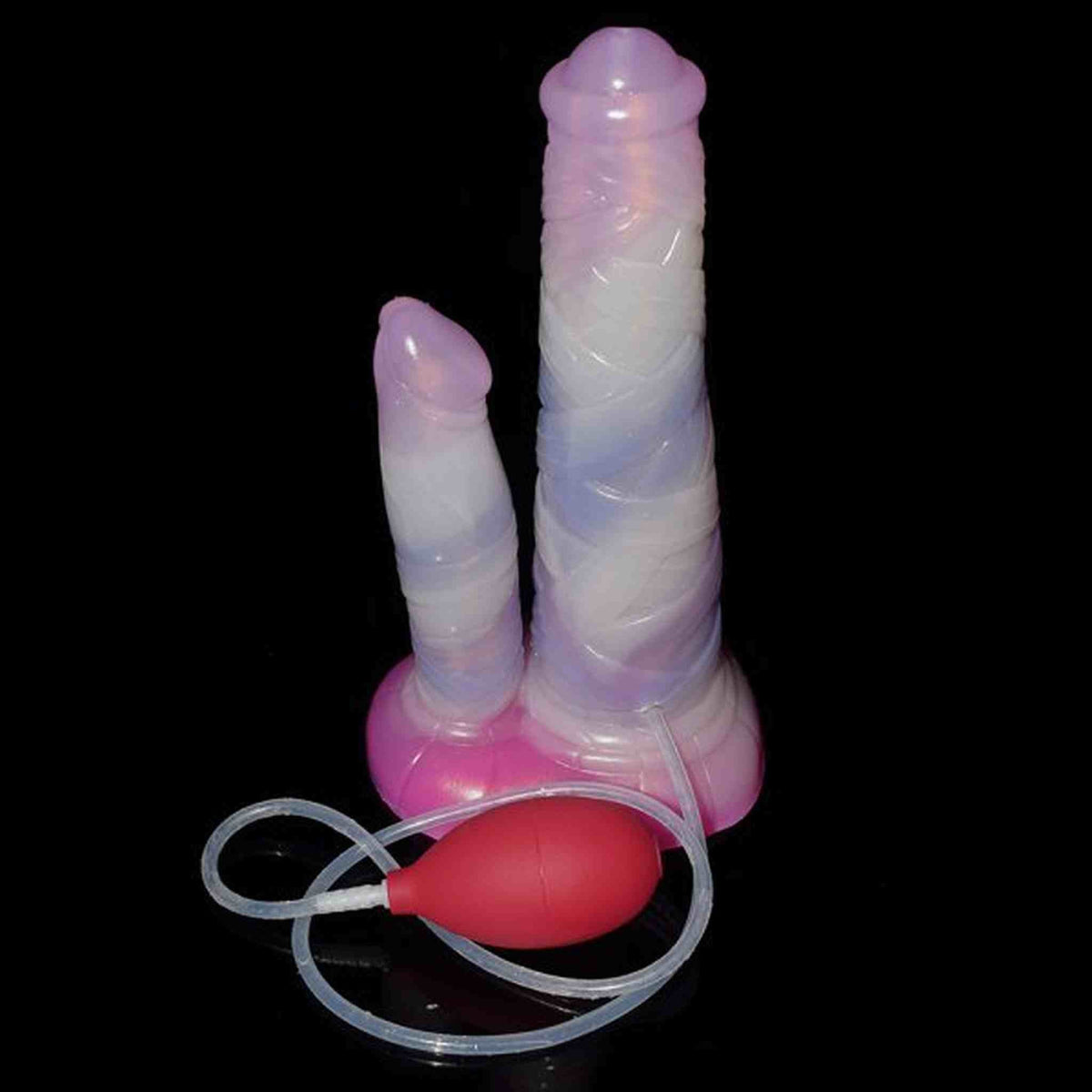 Dildo Centaur in silicone lucido rosa bianco viola con pompetta rossa