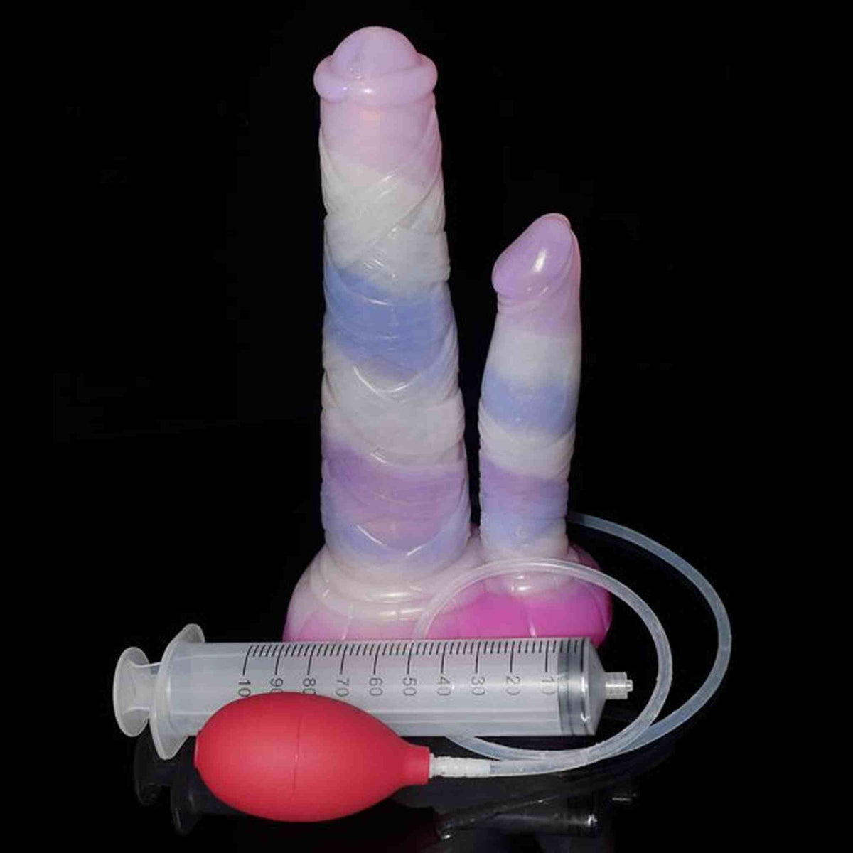 Dildo Centaur in silicone opaco rosa bianco viola con siringa da 100ml