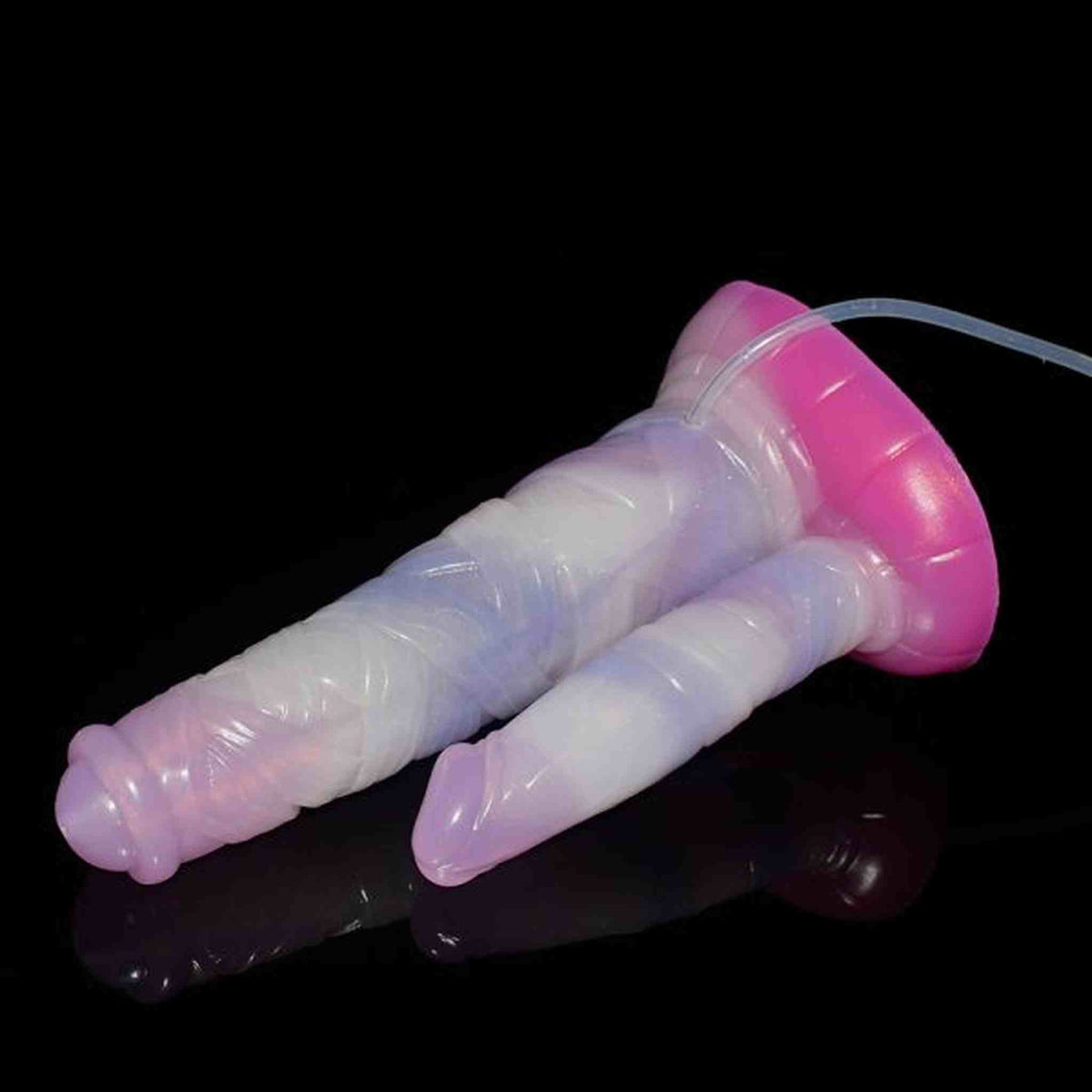 Dildo Centaur silicone opaco rosa bianco viola base brillante vista diagonale