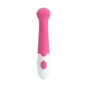 Vibratore rosa e bianco testa sferica con singolo pulsante centrale