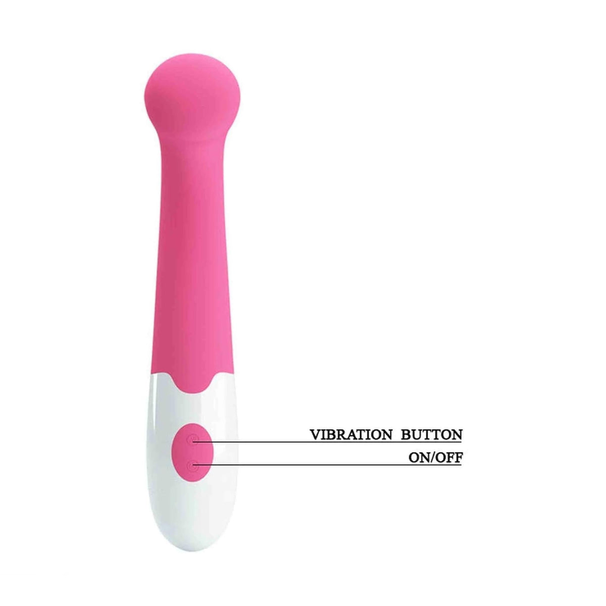 Vibratore vaginale rosa testa sferica con pulsanti vibrazione e accensione