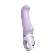 Vibratore Satisfyer Charming Smile lilla con impugnatura bianca e pulsanti ovali