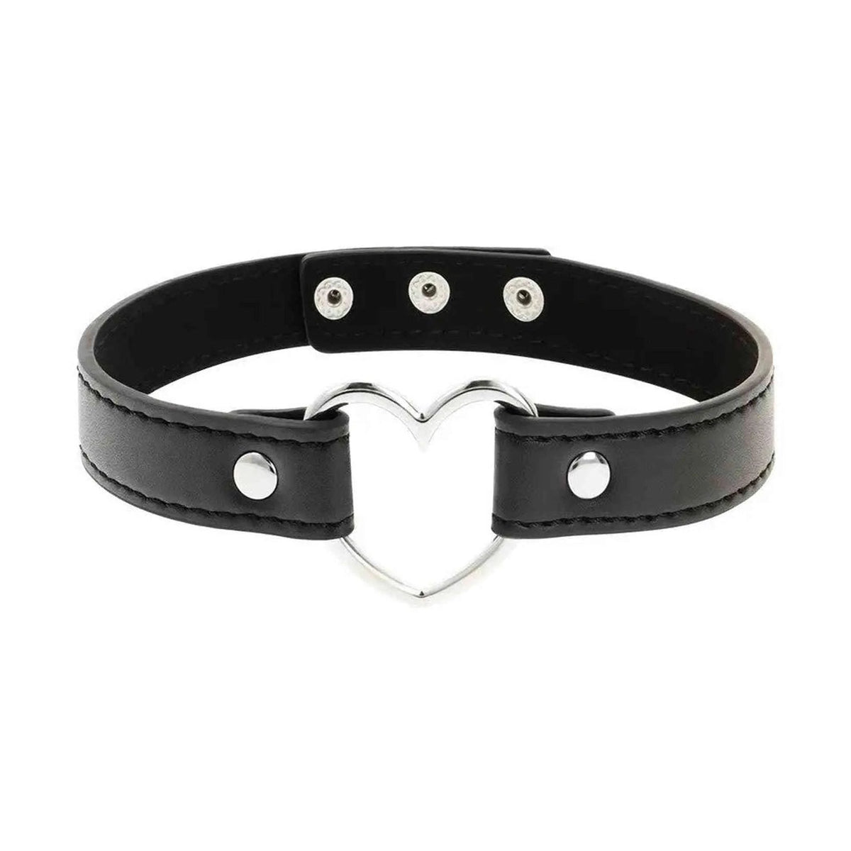 Choker pelle vegana nero con chiusura cuore metallico e regolazione fori
