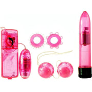 Kit stimolatori sessuali coppia Kinx 6 pezzi con telecomando, anelli e sfere in ABS trasparente rosa