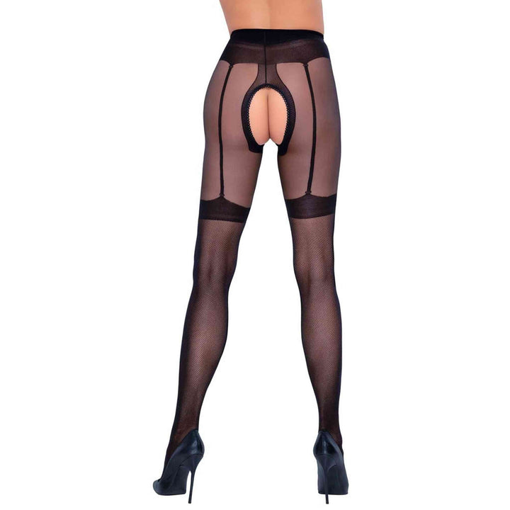 Collant 30 den extra fini con reggicalze e bretelle disegnate