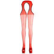 Collant Velato Rosso Con Aperture Fianchi e Inguine