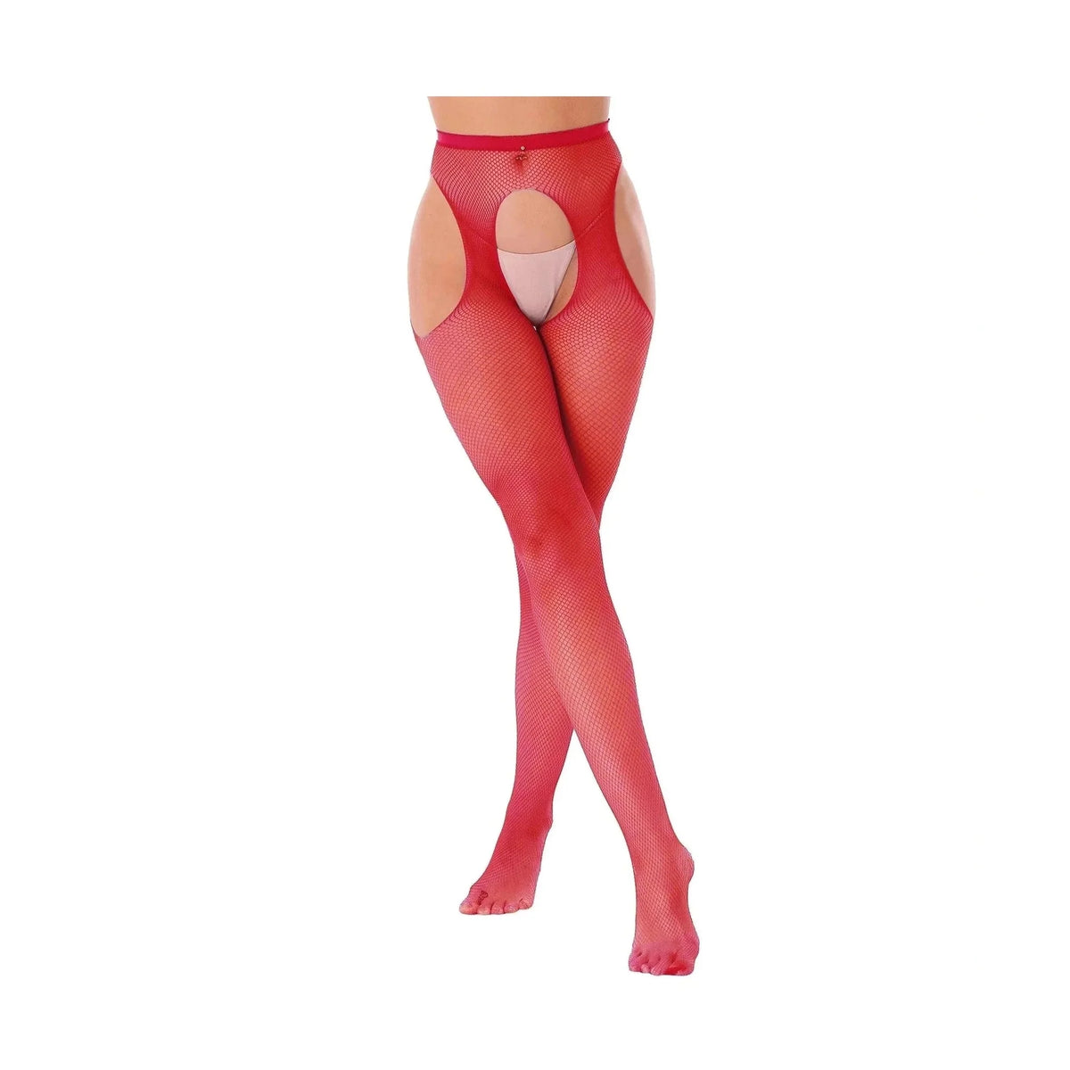 Collant rete rosso con aperture fianchi e vita elastica