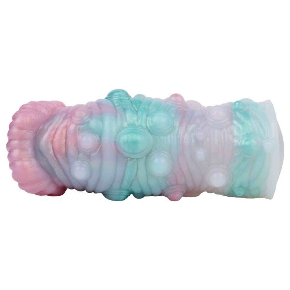 Vista posteriore toy silicone cilindrico texture ondulata bordo frastagliato
