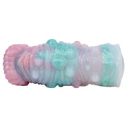 Vista posteriore toy silicone cilindrico texture ondulata bordo frastagliato