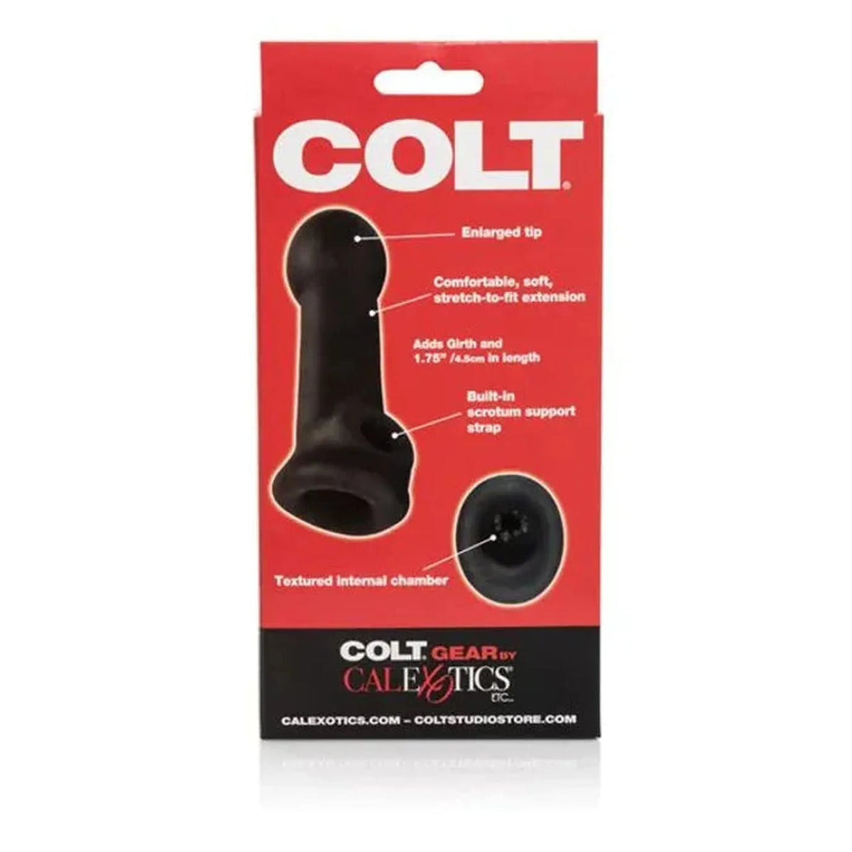 Dettaglio tecnico guaina Colt Slugger con punta ingrandita, supporto scroto e camera interna testurizzata