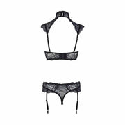 Retro reggiseno cerniera e mutandine taglio T pizzo nero floreale