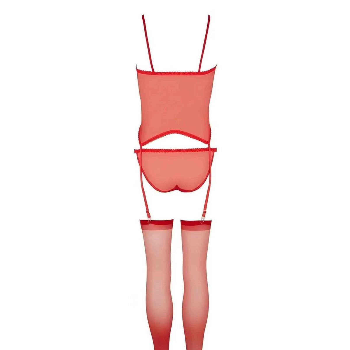 Retro completino rosso lingerie donna schiena scoperta con slip e reggicalze a cinghie