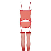 Retro completino rosso lingerie donna schiena scoperta con slip e reggicalze a cinghie