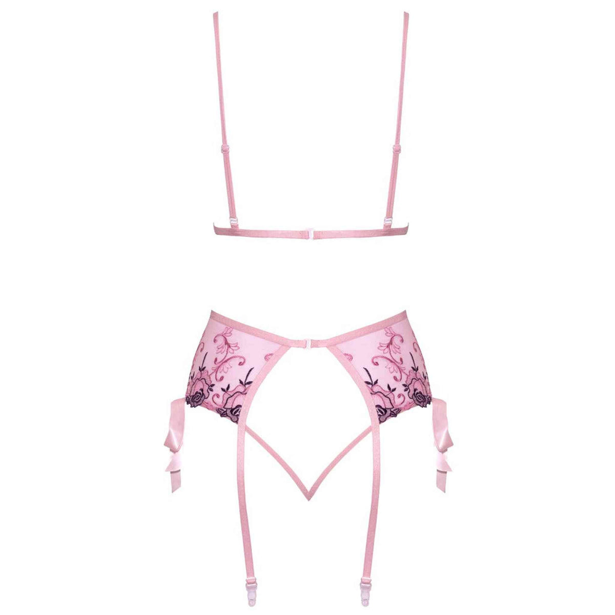 Completo Sexy Rosa con Fiocchi e Ricami a Fiori
