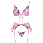 Completo Sexy Rosa con Fiocchi e Ricami a Fiori