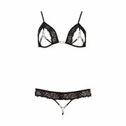 BH set pizzo nero con gioielli argento e catenelle decorative