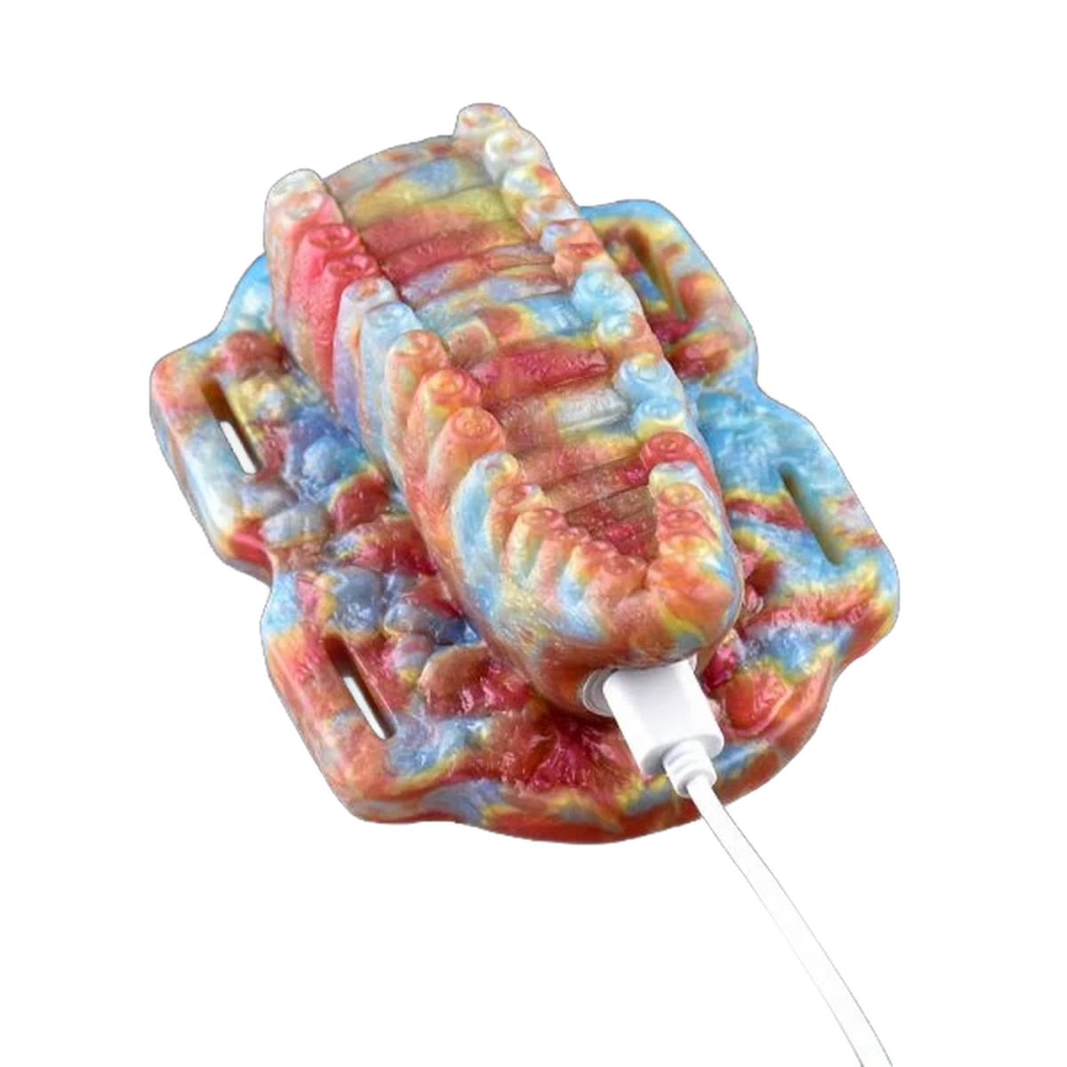 Toy Cosmo bocca mostro collegato cavo USB ricarica base irregolare multicolore