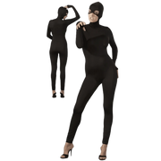 Costume da ladra nero bodysuit aderente con maschera integrale per roleplay