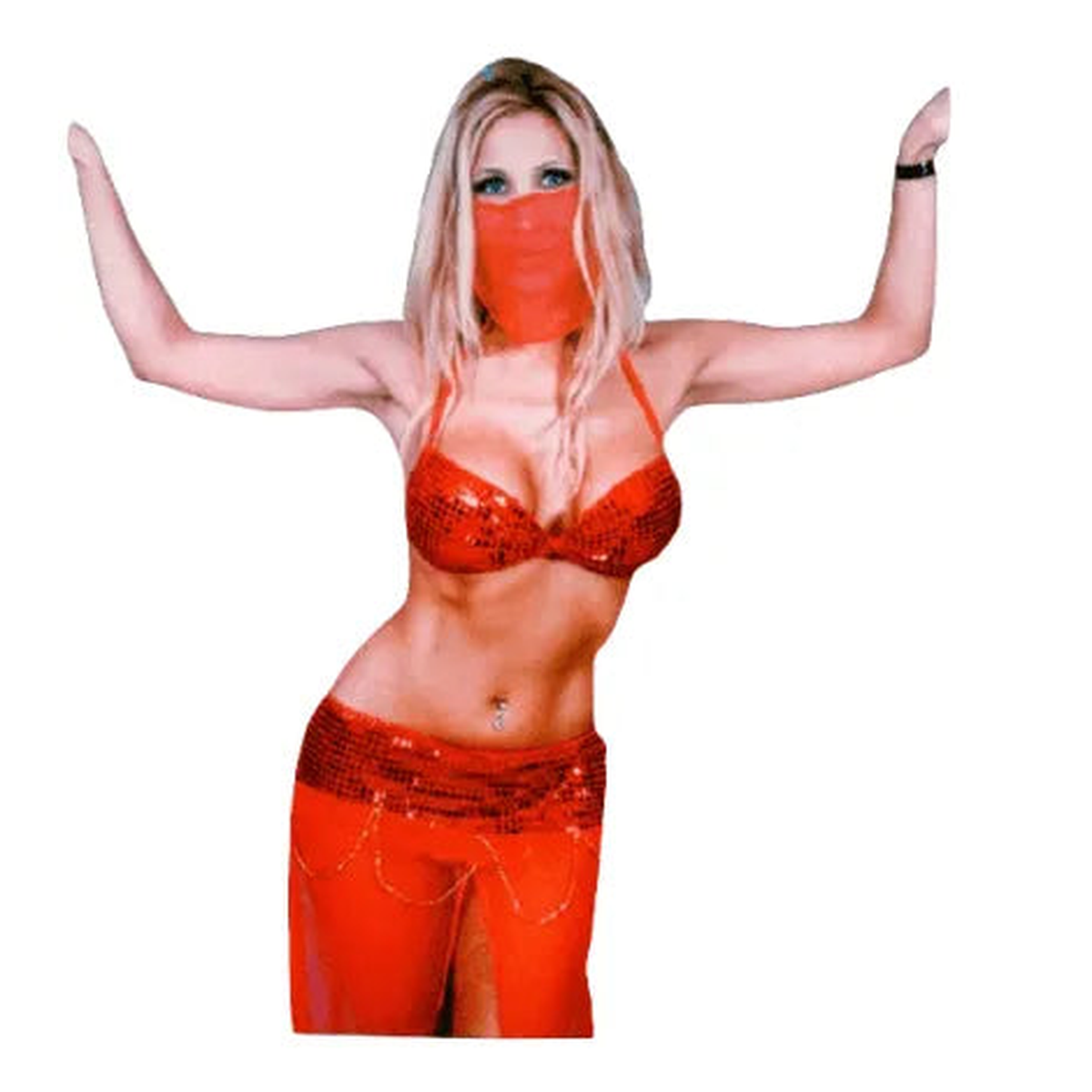 Costume sexy rosso paillettes con reggiseno balconcino e gonna alta per travestimento